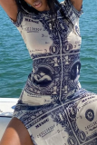 Figure Sexy Print Patchwork O Neck Pencil Skirt Dresses