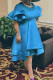 Blue Elegant Solid Patchwork Asymmetrical O Neck Evening Dress Dresses