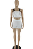 White Sexy Solid Patchwork Spaghetti Strap Two Pieces