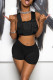 Black Sexy Solid Patchwork Spaghetti Strap Two Pieces