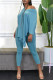 Light Blue Casual Solid Patchwork Asymmetrical V Neck Half Sleeve Two Pieces