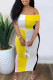 Yellow Casual Color Lump Print Patchwork Off the Shoulder Sheath Dresses