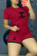 Red Fashion Casual Print Letter O Neck Short Sleeve Two Pieces