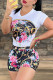 Multicolor Fashion Casual Print Patchwork O Neck Short Sleeve Two Pieces