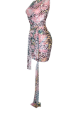 Pink Sexy Leopard Patchwork O Neck Pencil Skirt Dresses