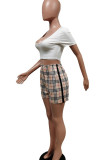 White Casual Patchwork Print Patchwork U Neck Short Sleeve Two Pieces