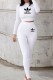 White Fashion Sportswear Print Letter O Neck Long Sleeve Two Pieces