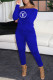 Blue Fashion Sexy Print Letter Off the Shoulder Jumpsuits