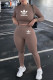 Coffee Fashion Sportswear Print Letter O Neck Long Sleeve Two Pieces