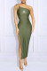 Green Fashion Sexy Print Slit One Shoulder One Step Skirt Dresses