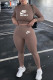 Coffee Fashion Sportswear Print Letter O Neck Long Sleeve Two Pieces