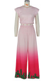 Pink Casual Print Patchwork O Neck Sleeveless Two Pieces