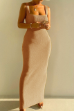 Pink Fashion Solid Patchwork Square Collar Pencil Skirt Dresses