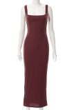 Pink Fashion Solid Patchwork Square Collar Pencil Skirt Dresses