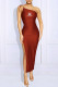 Burgundy Fashion Sexy Print Slit One Shoulder One Step Skirt Dresses