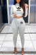 Grey Fashion Sportswear Print Letter O Neck Long Sleeve Two Pieces