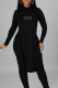 Black Fashion Street Print Backless O Neck Long Sleeve Two Pieces