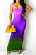 Purple Fashion Elegant Gradual Change Letter Spaghetti Strap One Step Skirt Dresses