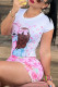 Pink Fashion Casual Print Patchwork O Neck Short Sleeve Two Pieces