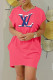 Rose Red Fashion Street Print Letter O Neck One Step Skirt Dresses
