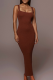 Red-brown Fashion Solid Patchwork Square Collar Pencil Skirt Dresses