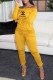 Yellow Fashion Sexy Print Letter Off the Shoulder Jumpsuits