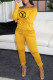 Yellow Fashion Sexy Print Letter Off the Shoulder Jumpsuits