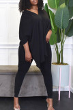 Red Casual Solid Patchwork Asymmetrical V Neck Half Sleeve Two Pieces