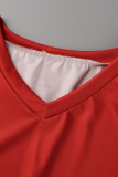 Red Casual Gradual Change Patchwork O Neck Short Sleeve Two Pieces
