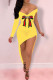 Yellow Fashion Sexy Print Patchwork V Neck Irregular Dress Dresses