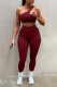 Red Casual Sportswear Solid Patchwork Oblique Collar Two Pieces