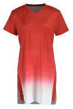 Red Casual Gradual Change Patchwork O Neck Short Sleeve Two Pieces
