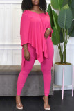 Red Casual Solid Patchwork Asymmetrical V Neck Half Sleeve Two Pieces