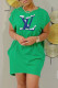 Green Fashion Street Print Letter O Neck One Step Skirt Dresses