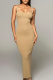 Khaki Fashion Solid Patchwork Square Collar Pencil Skirt Dresses