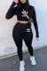 Black Fashion Sportswear Print Letter O Neck Long Sleeve Two Pieces