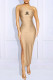Khaki Fashion Sexy Print Slit One Shoulder One Step Skirt Dresses