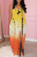Yellow Fashion Elegant Tie Dye Letter Spaghetti Strap A Line Dresses