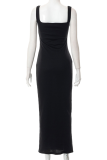 Pink Fashion Solid Patchwork Square Collar Pencil Skirt Dresses