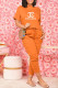 Orange Fashion Casual Print Letter O Neck Short Sleeve Two Pieces