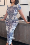 Figure Sexy Print Patchwork O Neck Pencil Skirt Dresses