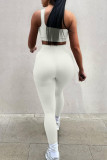 Cream White Casual Sportswear Solid Patchwork Oblique Collar Two Pieces