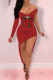 Burgundy Fashion Sexy Print Patchwork V Neck Irregular Dress Dresses