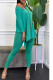 Green Casual Solid Patchwork Asymmetrical V Neck Half Sleeve Two Pieces