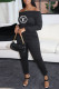 Black Fashion Sexy Print Letter Off the Shoulder Jumpsuits