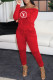 Red Fashion Sexy Print Letter Off the Shoulder Jumpsuits