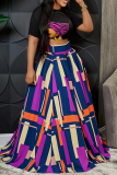 Black Fashion Print Patchwork O Neck Short Sleeve Two Pieces
