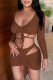 Brown Fashion Sexy Solid Bandage V Neck Long Sleeve Two Pieces