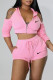 Pink Fashion Sportswear Print Patchwork Hooded Collar Half Sleeve Two Pieces