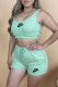 Light Green Fashion Casual Print Patchwork U Neck Sleeveless Two Pieces